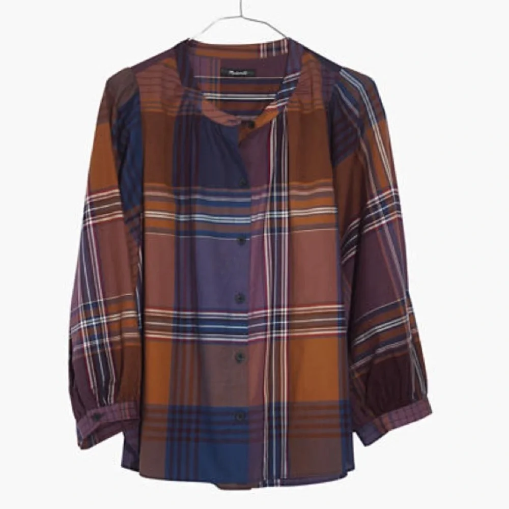 Madewell plaid peasant top_3